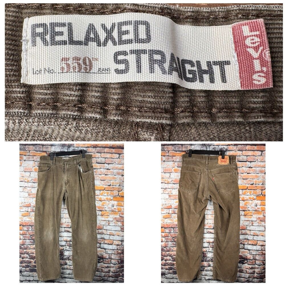 Levi's Vintage 559 Relaxed Straight 33"x30 Brown Corduroy Jeans Y2K Skater